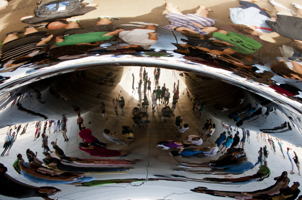 Reflections Trapped Inside Cloud Gate, a photo of Cloud Gate
            in Chicago's Millenium Park, by Flickr user: vxla